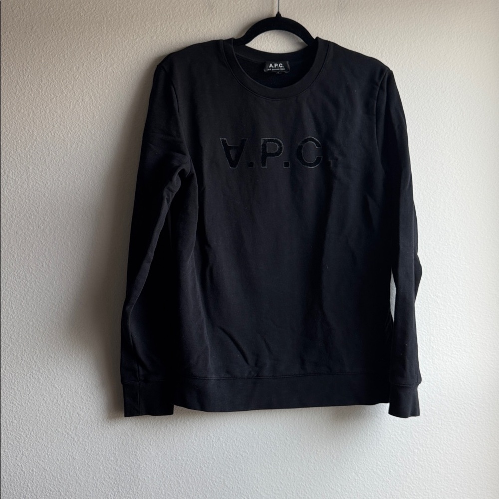 A.P.C. V.P.C. logo-print velvet cotton black crewneck size men’s small - Picture 2 of 6